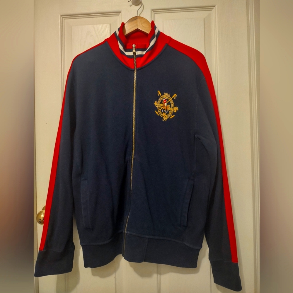 Polo by Ralph Lauren Navy, Red, and Gold Varsity or Bomber Sweater/Jacket